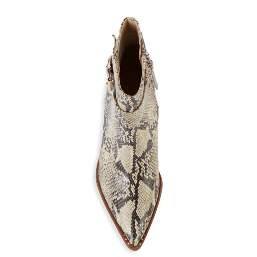 SAM EDELMAN Leonia Snakeskin Embossed Leather Booties Beige & Grey Pointed Toe 5 - Picture 6 of 11